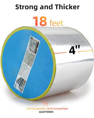 AUDTMWH Butyl Rubber Aluminum Foil Tape 2 in x 16.4 Ft (W x L), Super Waterproof Aluminum Butyl Tape, Multi-Use Repair for Boat and Pipe Sealing, Window Sealing