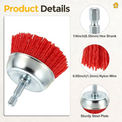 10pcs Wire Brush for Drill Kit, 1/4in Shank, Nylon, 80 Grit, 1-4in