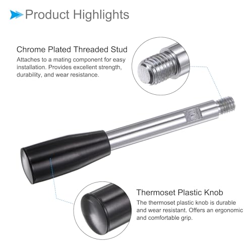 Revolving Crank Clamping Handle, M10 Male Thread 125mm Length, Chrome Plated Long Arm Handwheel Handle Knob Black - (Applications: for Lathe Machinery), 2-Pieces