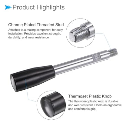 Revolving Crank Clamping Handle, M10 Male Thread 125mm Length, Chrome Plated Long Arm Handwheel Handle Knob Black - (Applications: for Lathe Machinery)