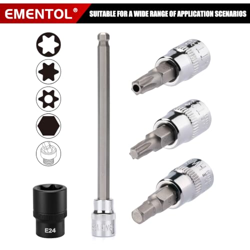 EMENTOL 115-Piece Master Torx & Allen Bit Socket Set, 1/4" 3/8" 1/2" Drive