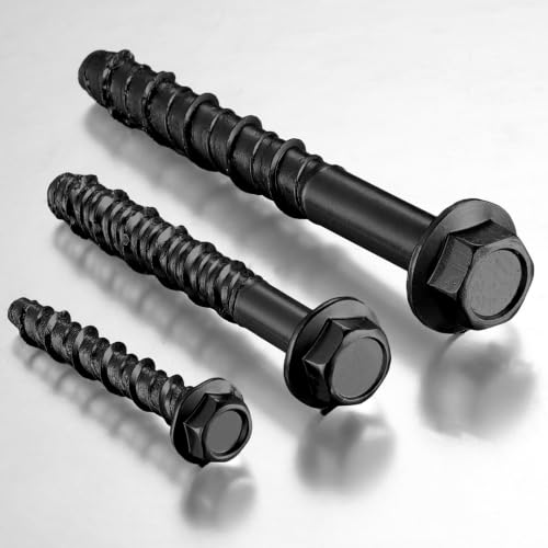 Wensilon 1/2" x 6" Black Rust Resistant Epoxy Coated Plated Large Diameter Concrete Screw Actual Thickness 9/16"(14mm) for Anchoring to Masonry, Brick or Block (30 pcs) - color: Black, size: 1/2x6"