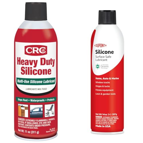 CRC Heavy Duty Silicone Lubricant, 11 Wt Oz, Clear Colorless Liquid & Dupont™ Silicone - Surface Safe Lubricant Aerosol, 14 oz