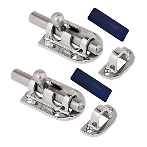 1/2Pack Stainless Steel 316 Door Window Lock Latch ，Marine Barrel Bolt Clasp Sliding Hasp Locks Push Pull Toggle Buckle W/Rubber gaskets (2Pack, Length: 90mm 3.54inch) - color: Silver, size: Length: 60mm/ 2.36inch