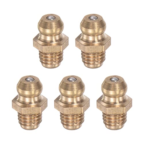 Brass Straight Grease Fitting 1/4"-28 Thread 8mm Width Hydraulic Grease Fitting Accessories, 5Pcs