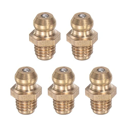 Brass Straight Grease Fitting 1/4"-28 Thread 8mm Width Hydraulic Grease Fitting Accessories, 5Pcs