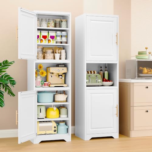 SISESOL 67" Tall Narrow Bathroom Storage Cabinet, 2 Door and 7 Shelves Slim Kitchen Pantry Cabinet, White Metal Bathroom Cabinets,Large Cupboard for Home,Kitchen,Laundry,Bathroom - color: White, size: 18.5"W