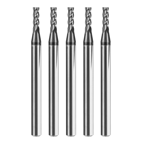5pcs 1/16" Carbide Square End Mill Bits Set for Alloy Stees/Hardened Steels,Hrc55 Micro Grain Carbide Milling Cutter 4Flute CNC Router Bits with AlTiN Coating - size: 1/16 in