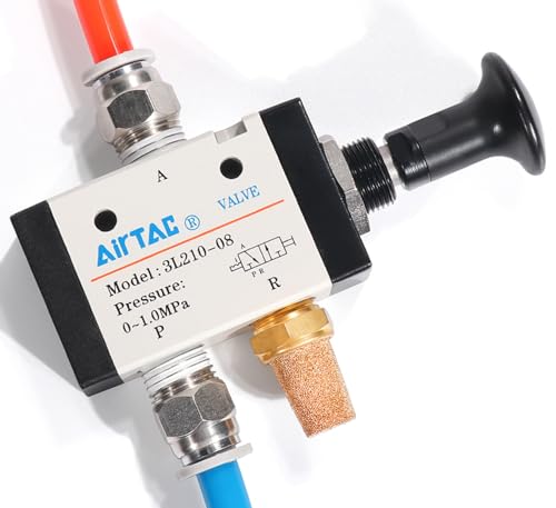 Push-Pull Valve AirTAC 3L210-08 1/4" NPT 3/2 Way Hand Lever 2 Position 3 Way Pneumatic Air Manual Control Direct Acting Type 0-145 PSI - size: 1/4 NPT, style: 3/2 way
