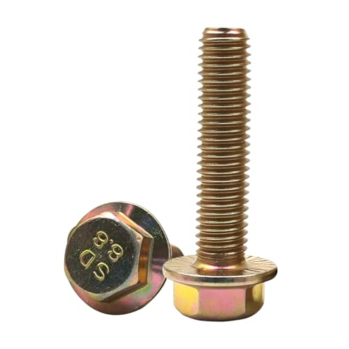 M10-1.5 x 45mm Flanged Hex Head Bolts, Flange Hexagon Head Screws, 8.8 Grade Alloy Steel, Yellow Zinc Plated, Fully Threaded Metric Screws, 8 Pack - size: M10x45mm (8PCS)