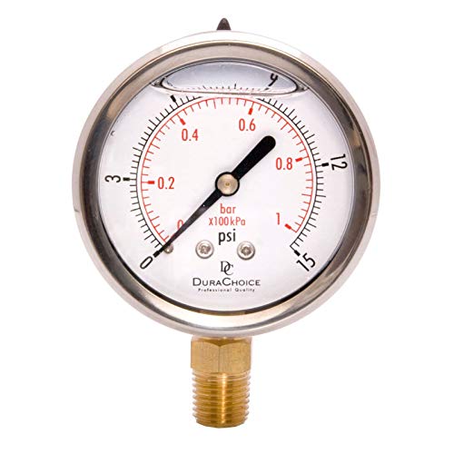 2-1/2" Oil Filled Pressure Gauge, Stainless Steel Case, 0-15 PSI, 1/4" NPT - size: [0-15 PSI]