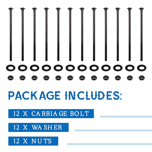 Zonon 12 Sets Carriage Bolt, Black, 1/2 x 10 Inch - color: Black, size: 1/2 x 10 Inch