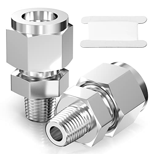 TAISHER 2PCS 304 Stainless Steel Compression Tube Pipe Fitting Connector, 1/4" Tube OD x 1/8" NPT Male Straight Adapter - size: 1/4" OD x 1/8" MNPT