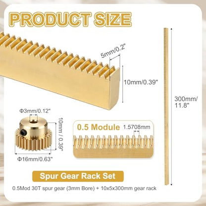 uxcell Brass Spur Gear and Gear Rack 0.5M 30T 10x5x300mm Rack Spur 3mm Bore - size: Gear Bore 3mm, (0.5M-30T)