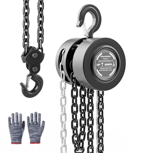 Hand Chain Hoist 3 Ton 6600 Lbs Capacity 10 Feet with 2 Heavy Duty Hooks, Manual Chain Fall for Warehouse Building Automotive Machinery Black (Black, 3T) (Black, 3T-3M)