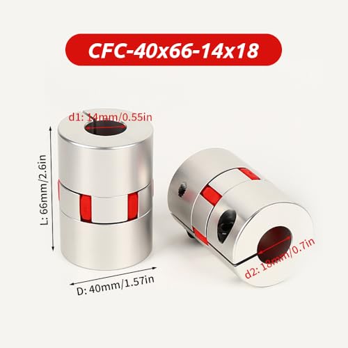14mm to 18mm Plum Flexible Shaft Coupling, Diameter 40mm Length 66mm Aluminium Motor Connector Flexible Spider Coupler for 3D Printer CNC Machine Servo Stepped Motor - size: CFC-40x66-14x18