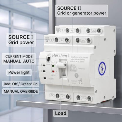 Heschen 63A Dual Power Automatic Transfer Switch 4P 110V DIN Rail ATS - size: 110V 4P