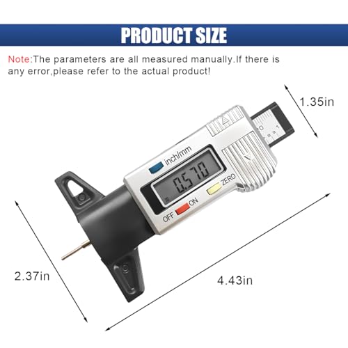 Digital Tire Tread Depth Gauge, Portable 0.01mm Resolution, Silver - color: Silver