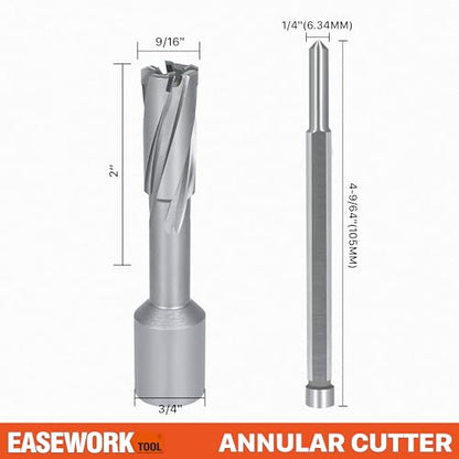 EASEWORK TOOL Carbide-Tipped Annular Cutter, 9/16" Diameter x 2" Depth - size: 9/16"x2"