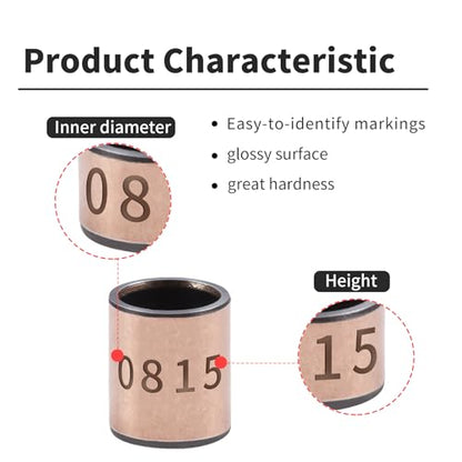 10Pcs Sleeve Bearing 8mm Bore x 10mm OD x 15mm Length Plain Bearings Wrapped Oilless Bushings for Printing Machines, Textile Machines, Hydraulic Transport Vehicles - size: 8x10x15mm