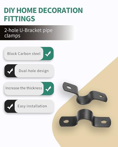 Black Metal U-Bracket U-Clamp 3/4 Inch 6-Pack - Heavy Duty 2-Hole Pipe Bracket Rust-Protected Industrial Style for DIY Furniture Plumbing - size: 3/4 INCH