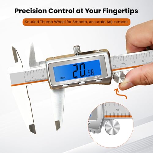 LAYME Digital Caliper 12 Inch, Rechargeable Calipers with Backlight LCD Screen, Stainless Steel Caliper Measuring Tool, Auto-Off Micrometer, Inch/MM/Fraction Conversion for DIY/Household/3D-printing - size: 12 inch