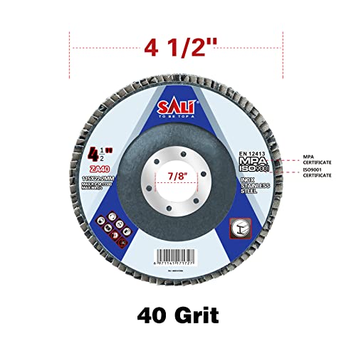 Sali 100 Pack Zirconia Flap Disc 40 Grit 4.5" x 7/8-Inch Sanding Disc Bevel Type #29 Premium and Industrial Grade Angle Grinder Grinding Wheel High Performance Edge Grinding - style: Grit40