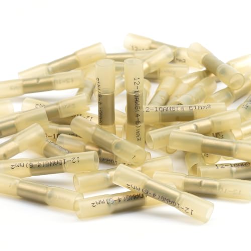 12,10 AWG Heat Shrink Butt Connectors Marine Yellow Crimp Splice Waterproof - size: 12-10AWG 50pcs