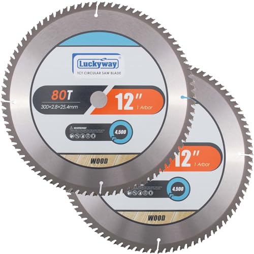 Luckyway 12 Inch Miter Saw Blade 80T Fine Finish with 1 Inch Arbor, 2-Pack - size: 12" / 80T(2-PACK), style: 12 Inch