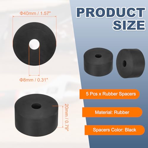 uxcell 25Pcs Rubber Spacers, 12mm OD, 6mm ID, 7mm Thick Black Round Anti Vibration Rubber Pads Isolation Bushings Washer for Home Cars Boat(0.47" OD x 0.24" ID x 0.28" Thick) - size: 40mm OD x 8mm ID x 20mm Thick
