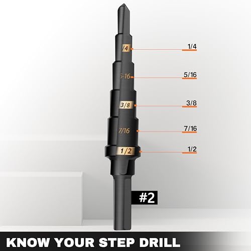 KSEIBI #2 HSS Step Drill Bit Set 3/16-1/2" with 3/8 Shank - Black Oxide Finish for Metal, Wood, Plastic Drilling - Durable, Precision Multi-Sized Bits with 3-Flat Shank 575040 - size: #2 (3/16-1/2 inch)