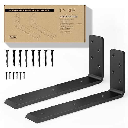 BATODA 14” Countertop Support Steel Brackets (2 PCS), Heavy Duty L Bracket - size: 14 Inch