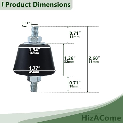 M8 45x32mm Rubber Isolator Mounts, 4 Pcs Double Studs Anti-Vibration Mounts for Generators, Compressors, Motor Engines, Pumps - size: D45*H32mm