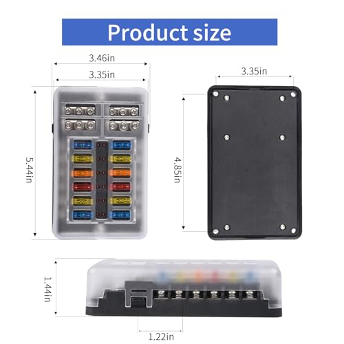 12 Way 12V Fuse Box Blade, 12Volt Fuse Block with LED Indicator Waterproof Cover - 12-Way Individual Positive Fuse Holder with Ground Bus Holder for 12V/24V AutoTruck Boat Marine RV Van Vehicle - color: 12 Way