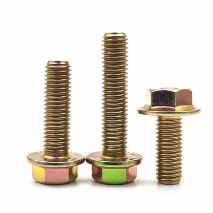M10-1.5 x 20mm Flanged Hex Head Bolts, Flange Hexagon Head Screws, 8.8 Grade Alloy Steel, Yellow Zinc Plated, Fully Threaded Metric Screws, 10 Pack - size: M10x20mm (10PCS)
