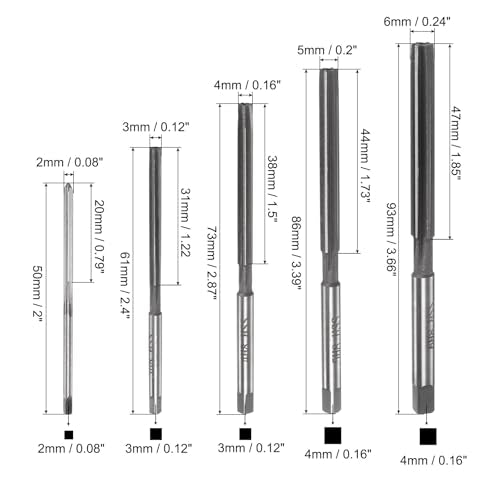 uxcell 9pcs Hand Reamers Set 2mm 3mm 4mm 5mm 6mm 7mm 8mm 9mm 10mm H8 Metric Alloy Steel Reamer Bit Straight Flutes Steel Cutting Tool for Metal Wood Hole Reaming