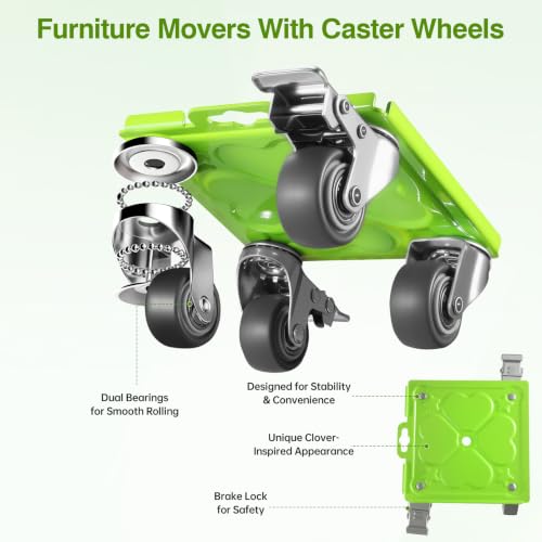 Heavy Duty Furniture Dolly Set with Silent TPR Wheels,Load 1500 LBS