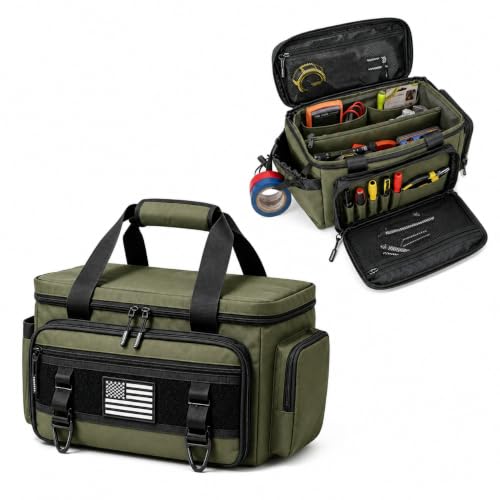 Tool Bag with Anti-friction Bottom, Durable Handle Tool Bags for Men with Shoulder Strap Tactical Range Bag, Multi-purpose Work Tote for Repairman, Carpenters, Handyman. (Ranger Green) - color: Ranger Green