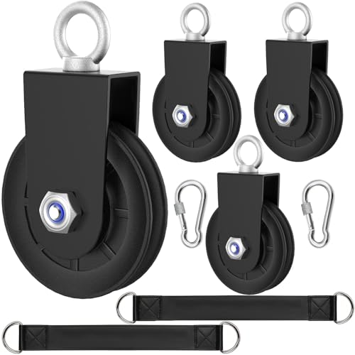 4Pcs 90mm Gym Cable Pulley Wheel Silent Weight Pulleys with Strap Carabiner
