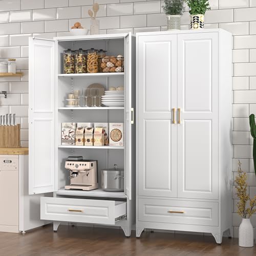 Polup 75" Metal Storage Cabinet, Tall Kitchen Pantry Cabinet with 1 Drawer - color: White, size: 75"H - 1 Drawer