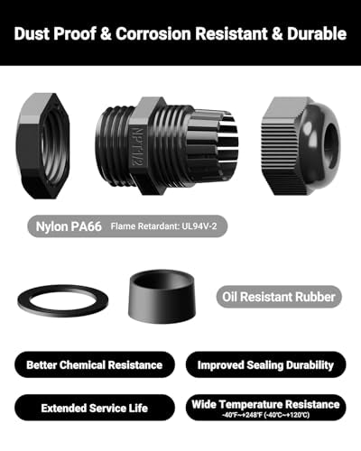 VCELINK 10 Pcs 1/2" NPT Cable Glands Nylon Waterproof, IP68 - size: 1/2"-10pcs
