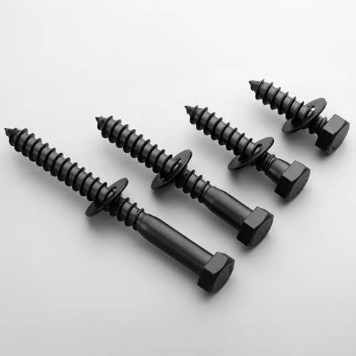20 Sets 1/4" x 2" Hex Head Lag Screws Bolts with Flat Washers 304 Stainless Steel 18-8 Black Zinc Plated Heavy Duty Lag Screw for Wood - size: 1/4x2 (20sets)