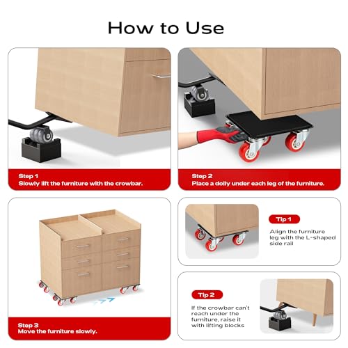 Furniture Dolly with 5 Wheels Heavy Duty Furniture Movers with Wheels Furniture Moving Wheels for Heavy Furniture Dollies Moving Dolly Heavy Duty Furniture Lifter Rollers 1322 lbs Load Capacity - size: 4.1x4.1 IN