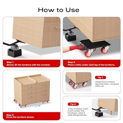 Furniture Dolly with 5 Wheels Heavy Duty Furniture Movers with Wheels Furniture Moving Wheels for Heavy Furniture Dollies Moving Dolly Heavy Duty Furniture Lifter Rollers 1322 lbs Load Capacity - size: 4.1x4.1 IN
