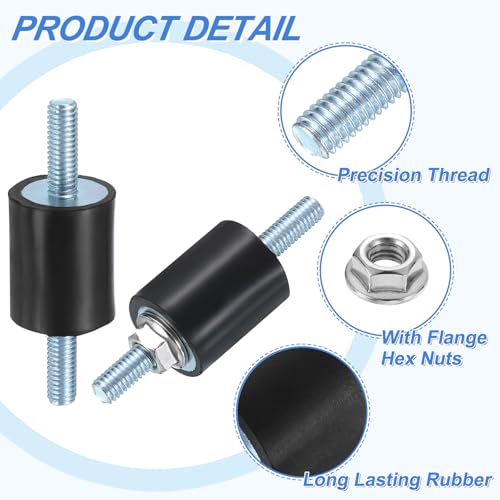 uxcell 4Pcs M6 x 18mm Rubber Mounts, 25 x 20mm Cylindrical Anti Vibration Isolator Studs Shock Absorber Double Studs with Nuts for Car Bobbin Generator Air Compressors - size: M6 x 18mm, 25 x 20mm