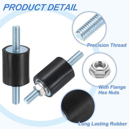 uxcell 4Pcs M6 x 18mm Rubber Mounts, 25 x 20mm Cylindrical Anti Vibration Isolator Studs Shock Absorber Double Studs with Nuts for Car Bobbin Generator Air Compressors - size: M6 x 18mm, 25 x 20mm