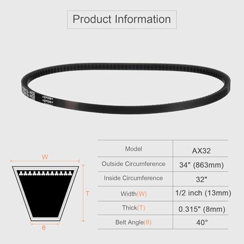 uxcell AX32 EPDM V-Belt, Raw Edge Cogged Industrial Rubber V Belt 1/2" Width x 32" Inside Circumference - size: AX32