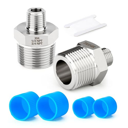 TAISHER 2PCS Forging of 304 Stainless Steel Reducer Hex Nipple, 3/4" NPT Male x 1/4" NPT Male Pipe Fitting - size: 3/4" NPT x 1/4" NPT