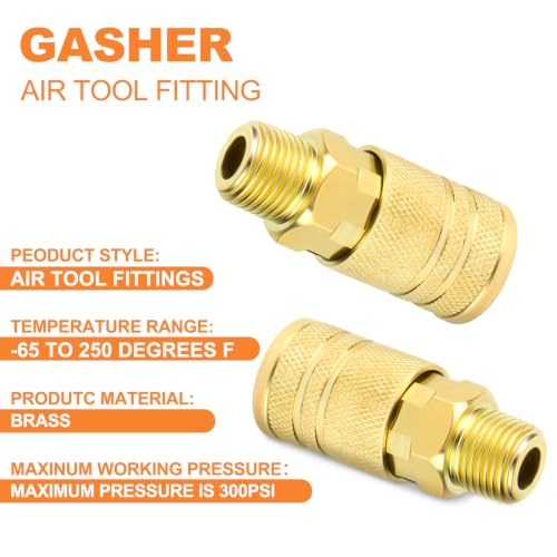 GASHER 12PCS 3/8"MNPT Brass Industrial Coupler,1/4 Flow Quick Connect Air Coupler - size: 3/8" NPT Male Threads