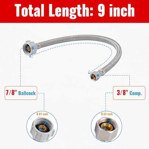 SUNGATOR 9" Toilet Water Supply Line, 7/8" BC x 3/8" Comp Hose, 2-Pack - size: 9 Inch, style: 2 Pack
